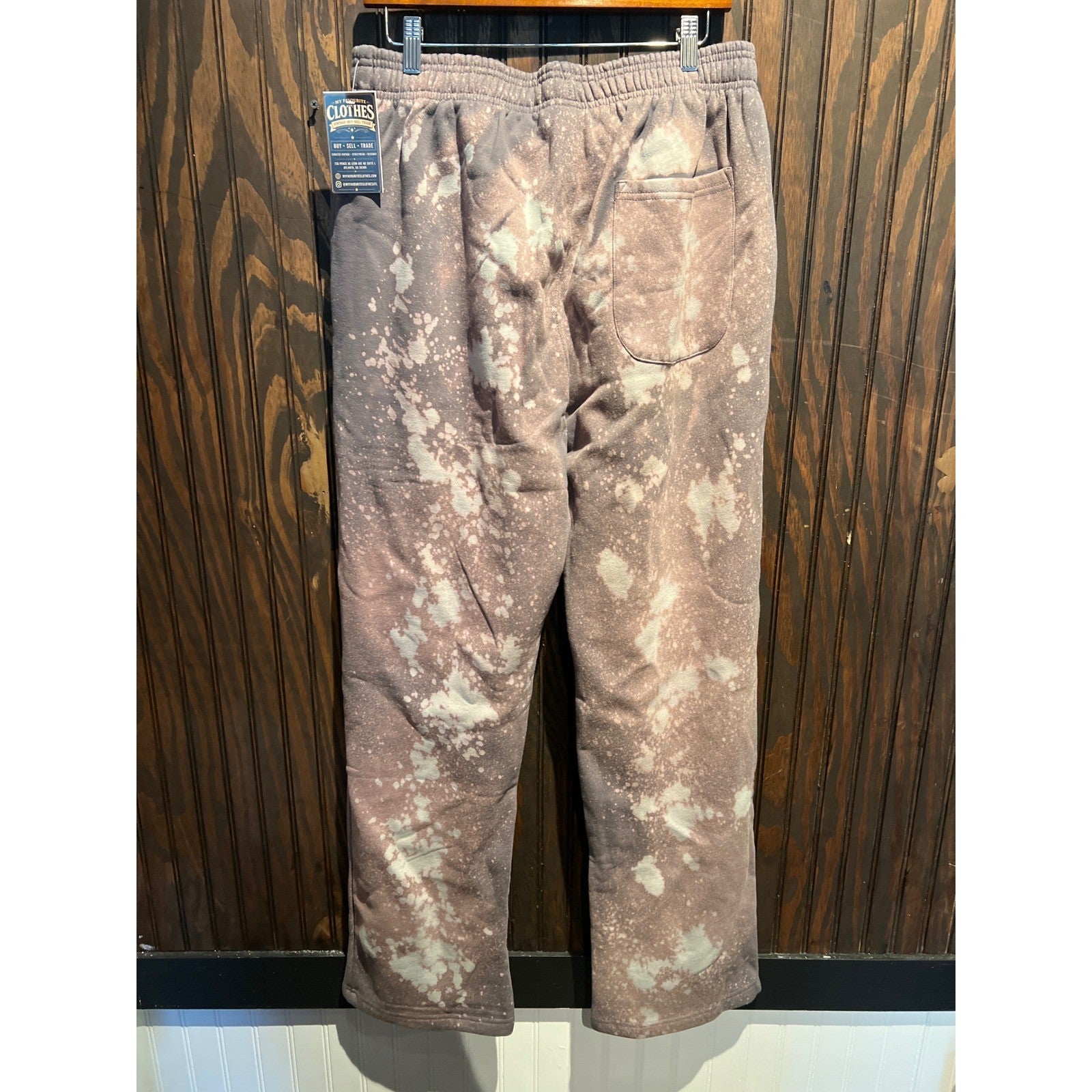 Mens Bleach Dye Cross Graphic Sweatpants Brown Streetwear Joggers 32x32