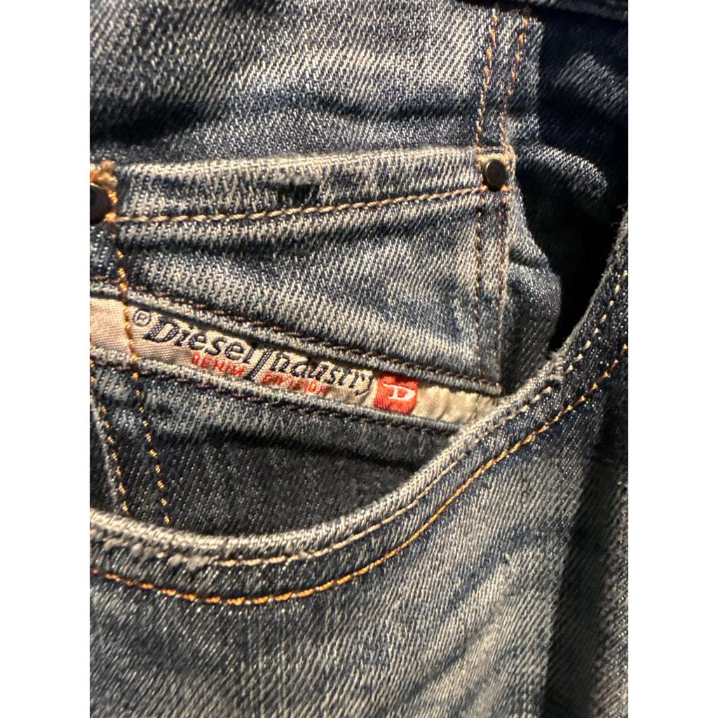 Diesel Larkee Blue Denim Straight Leg Jeans Mens 36x31 Medium Wash Whiskered
