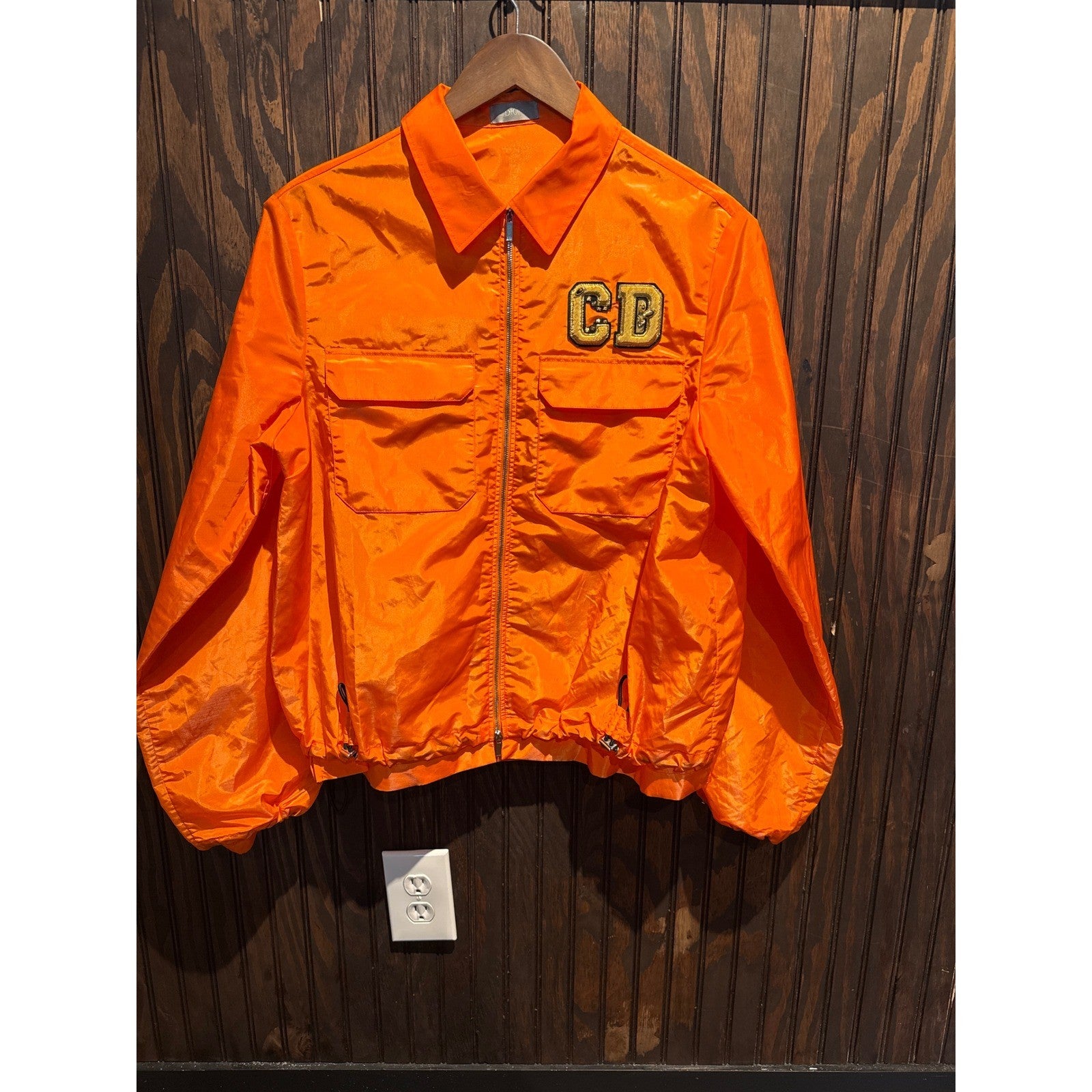 Christian Dior Orange Technical Zip Up Jacket CD Logo Patch Mens Size 48