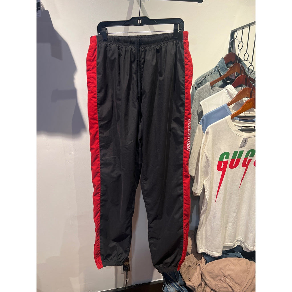Nautica Competition Men Black Red Side Stripe Track Pants Windbreaker Nylon L