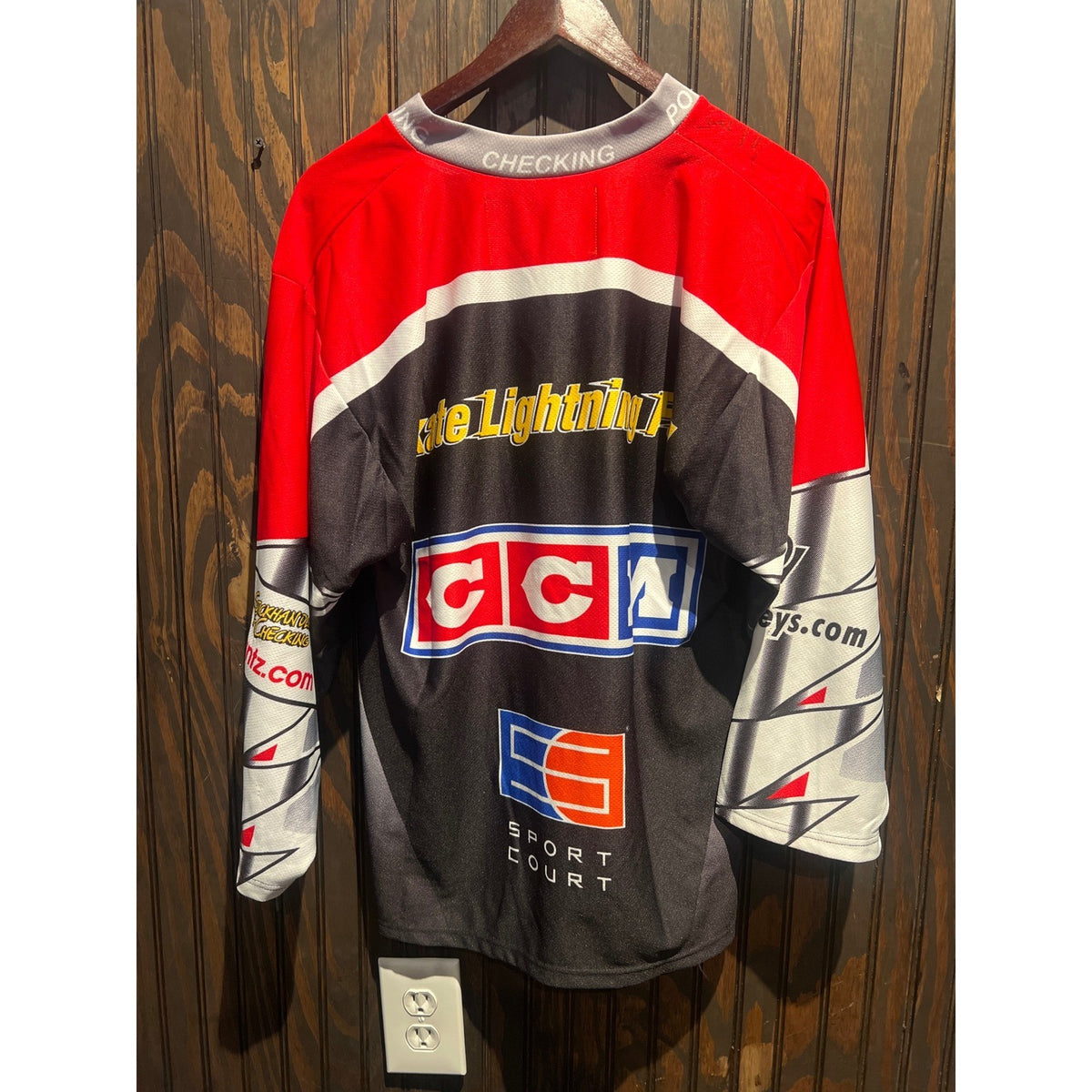 Robby Glantz Power Skating Hockey Jersey Black Red White Graphic V-Neck Large