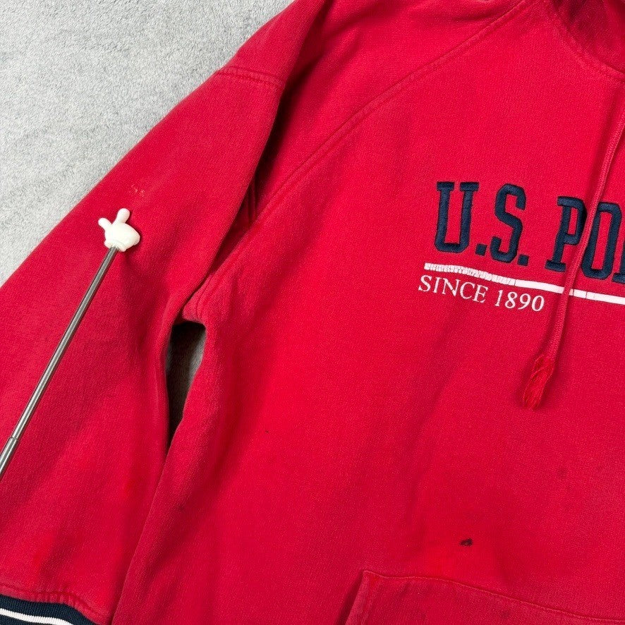 US POLO ASSN Red Hoodie Sweatshirt Since 1890 Graphic Print Pullover Size XL