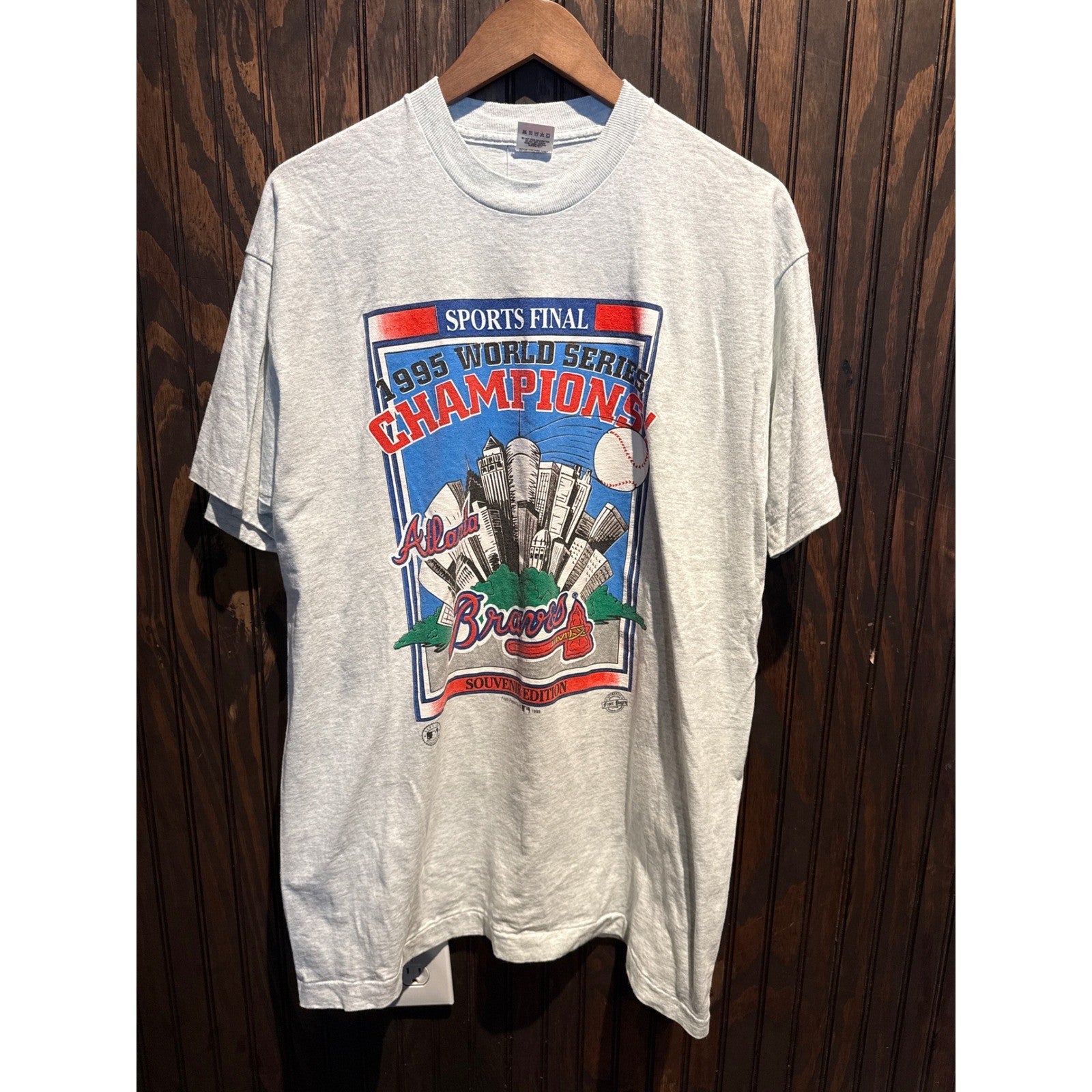 Vintage Atlanta Braves 1995 World Series Champions T-Shirt Heather Gray XL Artex