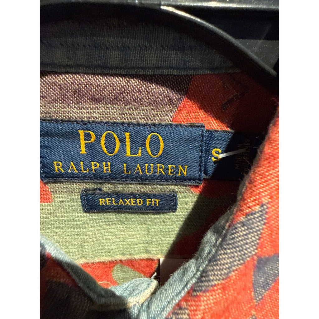 Polo Ralph Lauren Mens Southwestern Flannel Shirt Relaxed Fit Red Blue Small