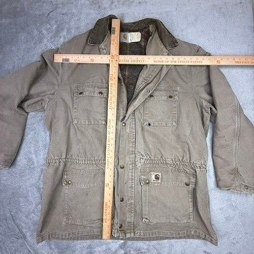 Carhartt Mens Brown Canvas Insulated Lined Work Barn Coat Jacket 2XL Tall