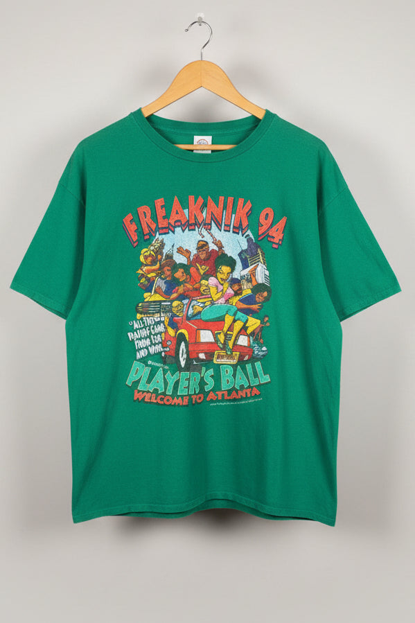 Vintage 1994 Freaknik Atlanta Players Ball Graphic T-Shirt Green Mens 3XL 29x31