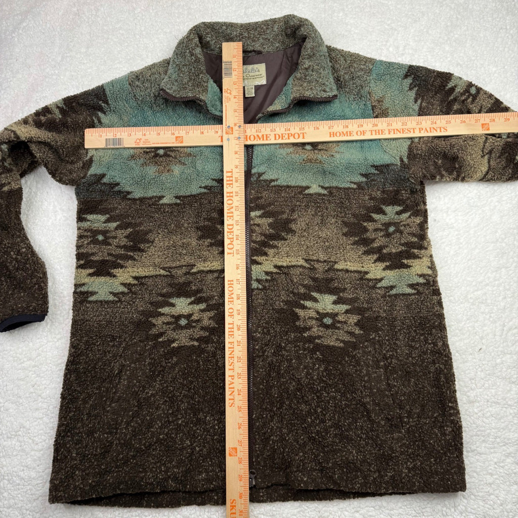Cabalas Womens Fleece Jacket Southwest Aztec Print Full Zip Brown XL TG