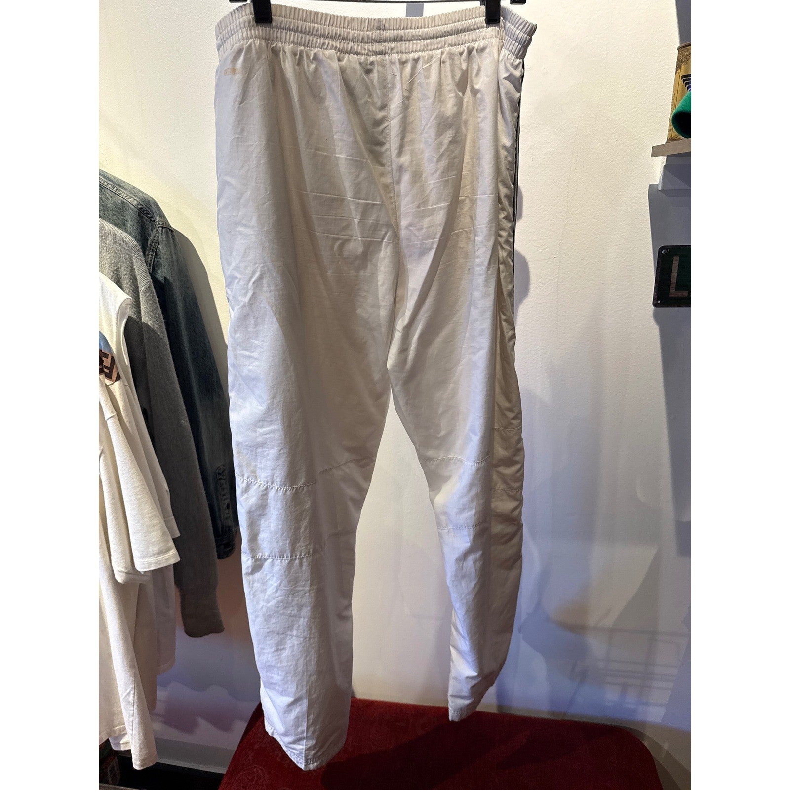 Vintage Starter White Nylon Track Pants Mens Side Zip Racing Stripe Joggers 90s