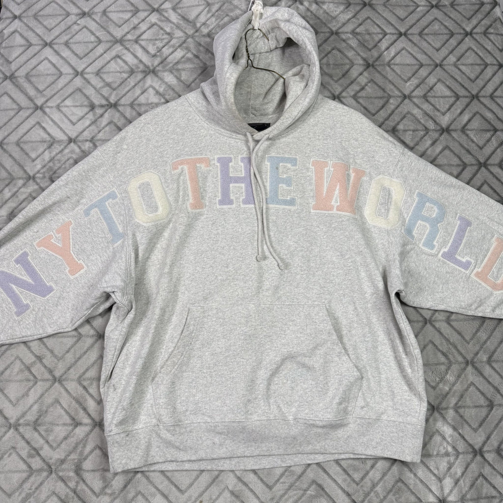 Kith "NY TO THE WORLD" Hoodie Gray XL – Pastel Chenille Letters, Rare
