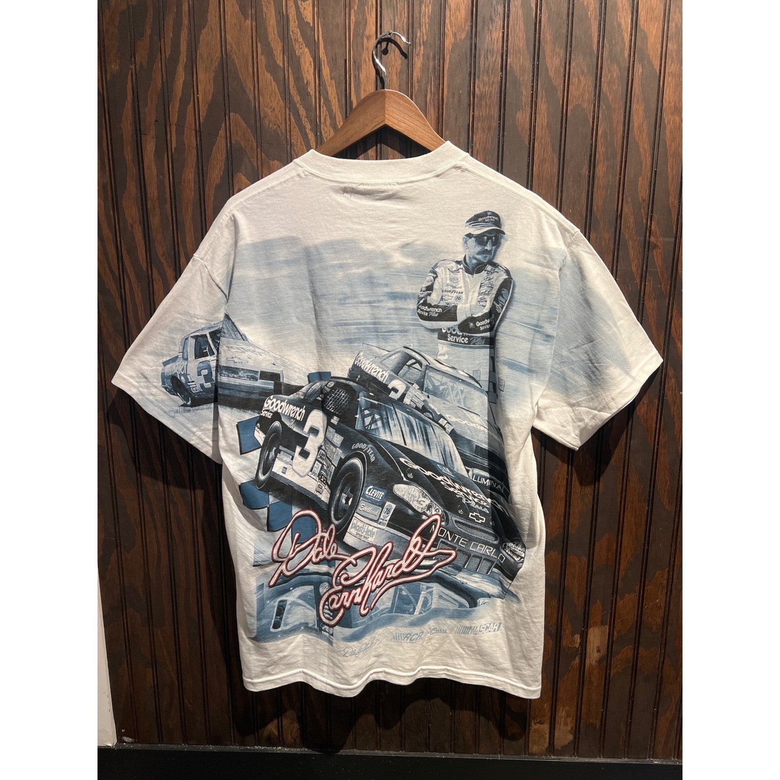 Vintage Chase Authentics Dale Earnhardt NASCAR All Over Print T-Shirt White XL