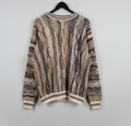 Vintage 3D cotton trader Knit Coogi Style Textured Earth Tone Crewneck Mens Larg