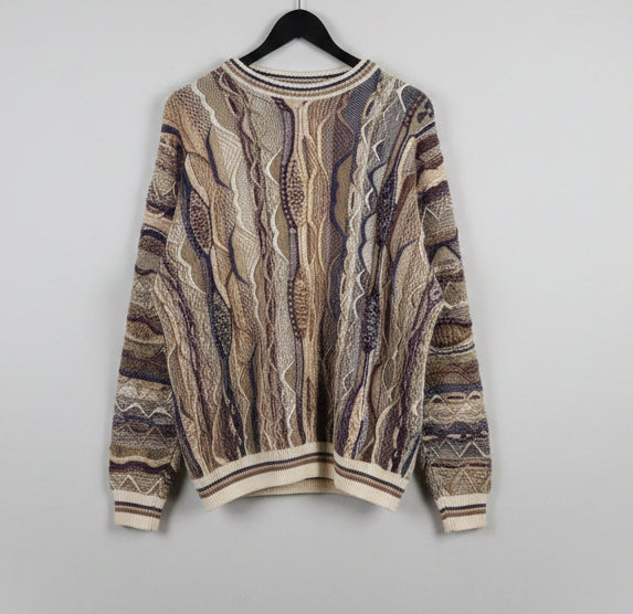 Vintage 3D cotton trader Knit Coogi Style Textured Earth Tone Crewneck Mens Larg