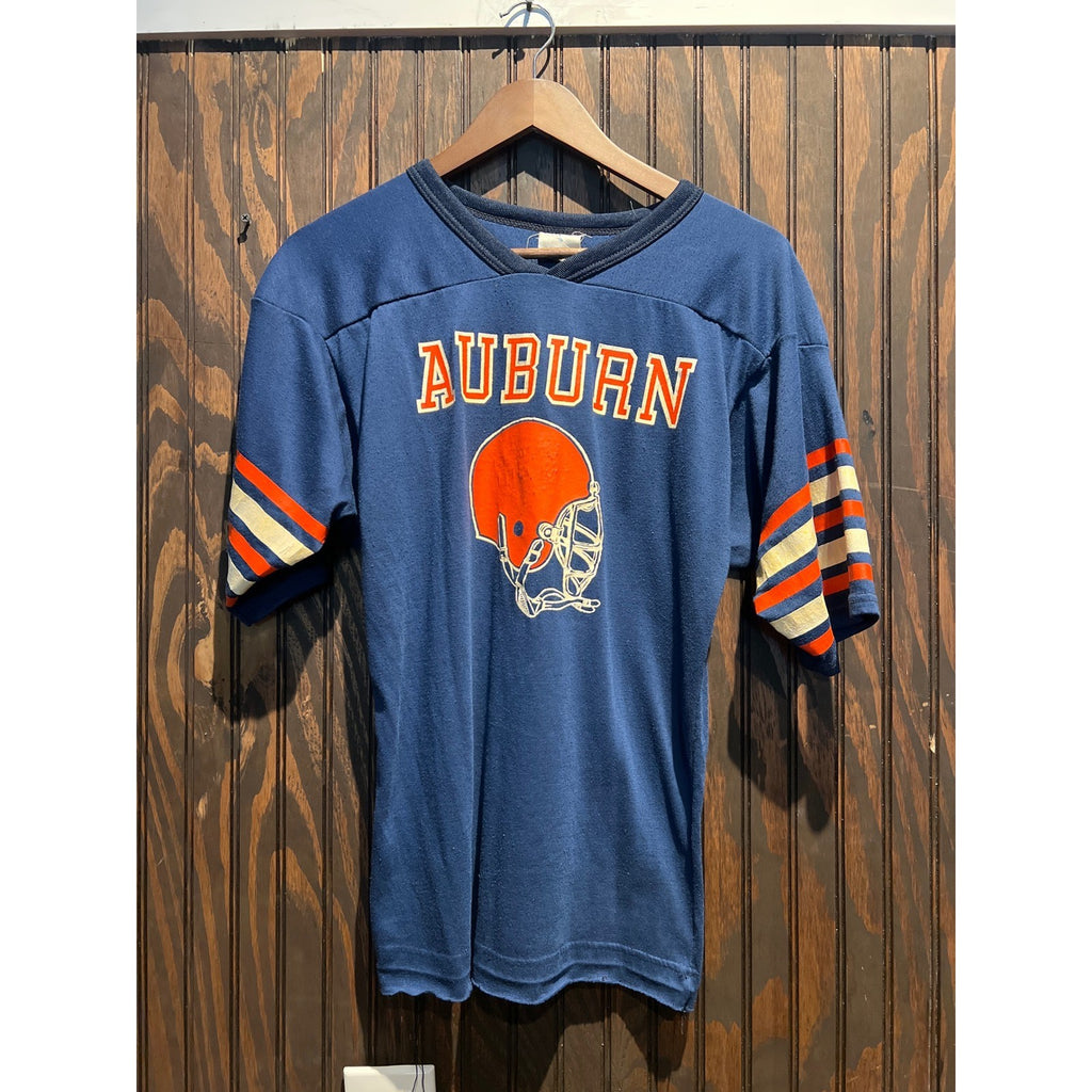 Vintage Auburn Tigers Football Jersey Navy Blue Orange Helmet Graphic 18x26