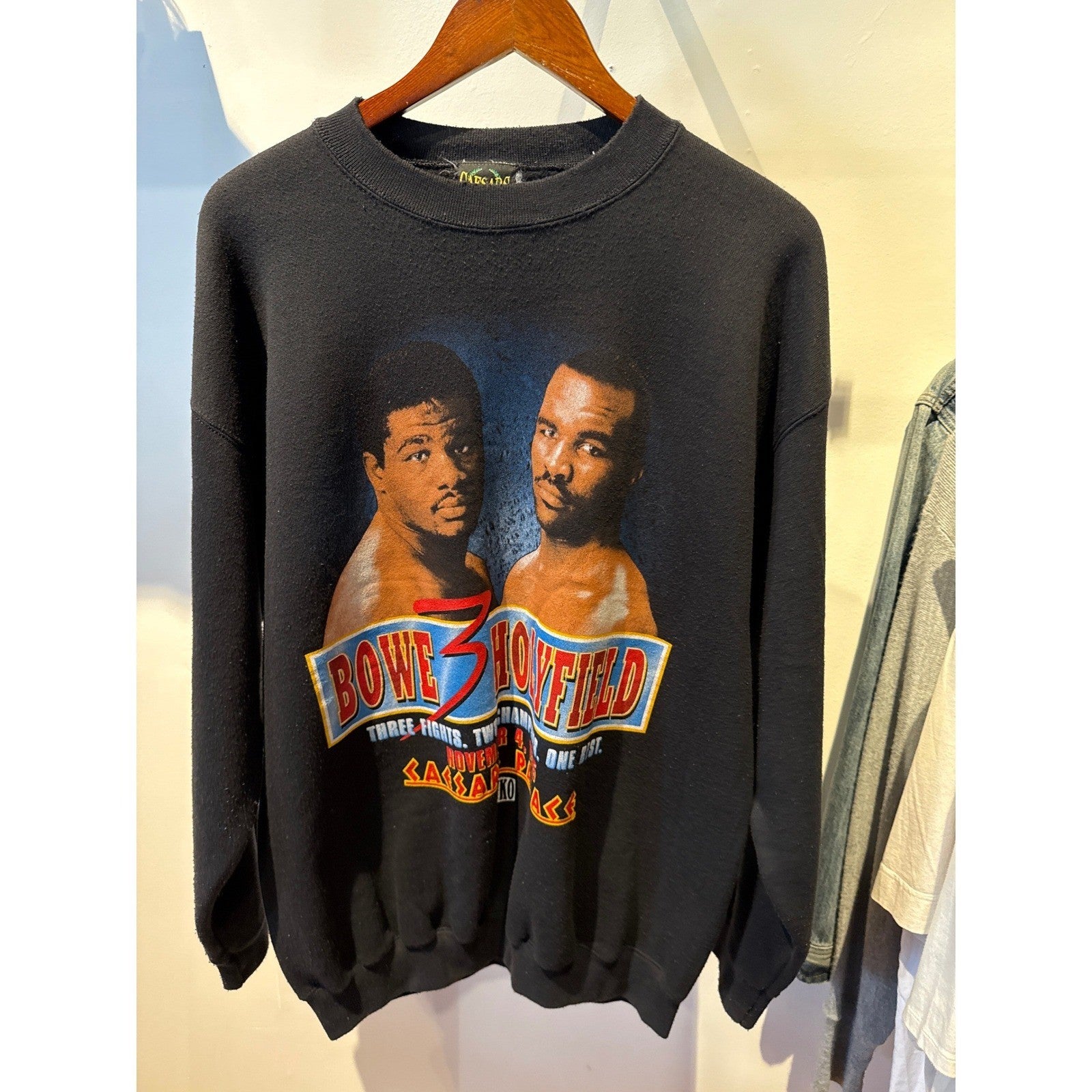 Vintage 1996 Bowe vs Holyfield 3 Caesars Palace Boxing Sweatshirt Black XL 24x30