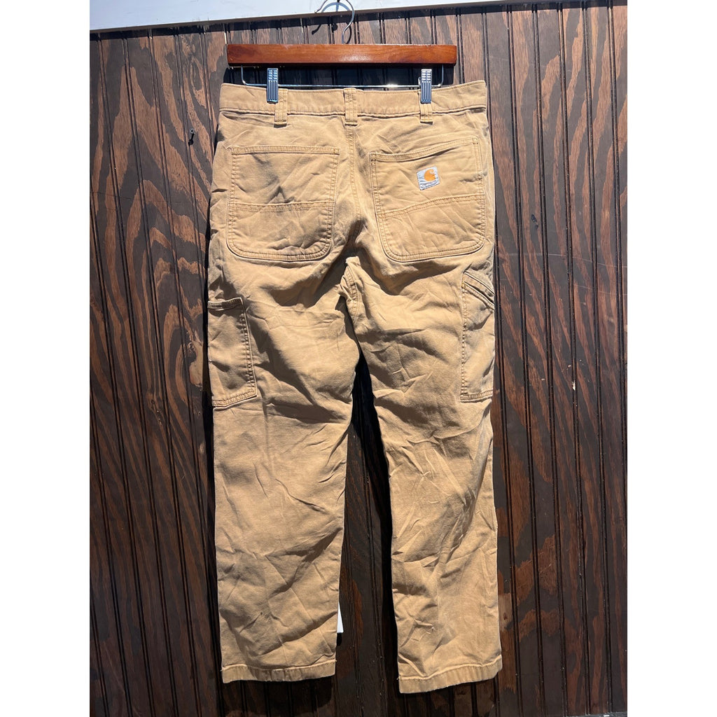 Carhartt Mens 32x30 Relaxed Fit Double Front Utility Work Pants Brown Canvas