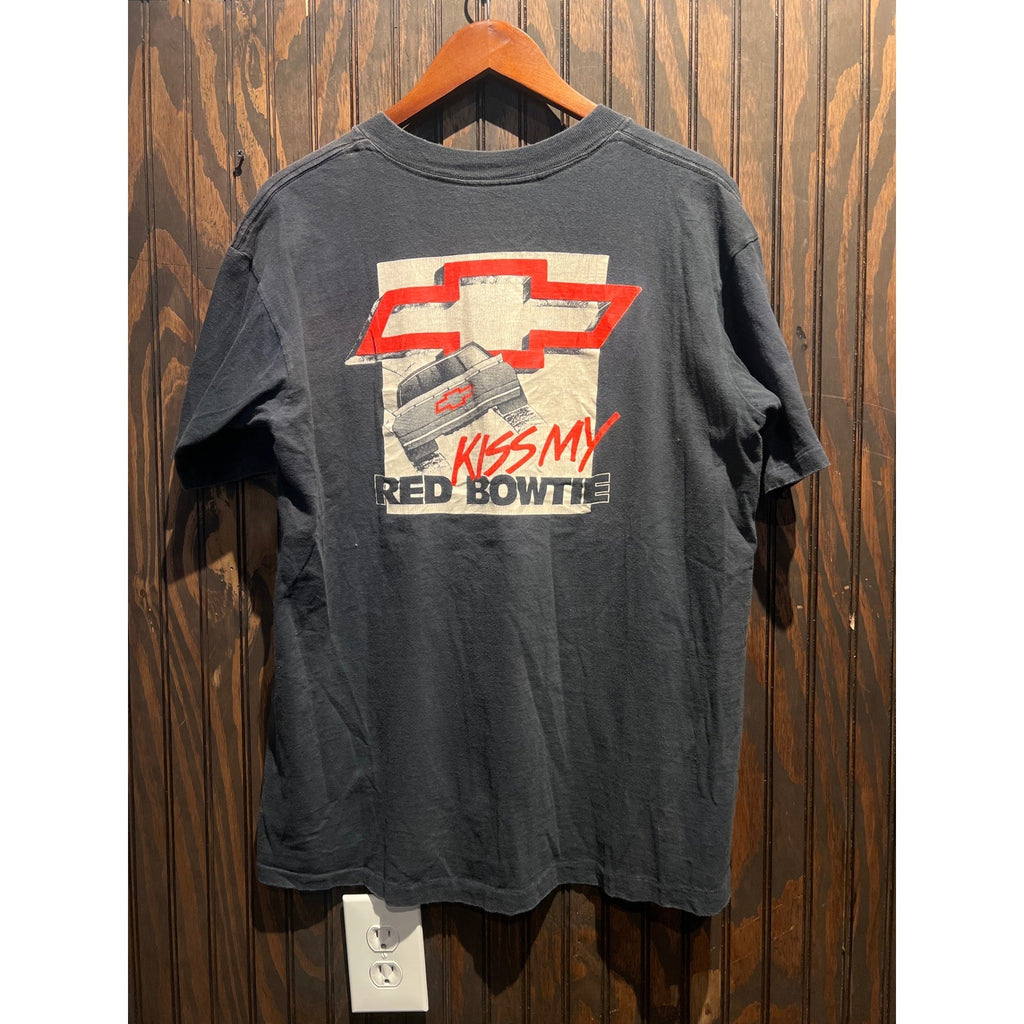 Vintage Chevrolet Kiss My Red Bowtie Graphic T-Shirt Faded Black Mens