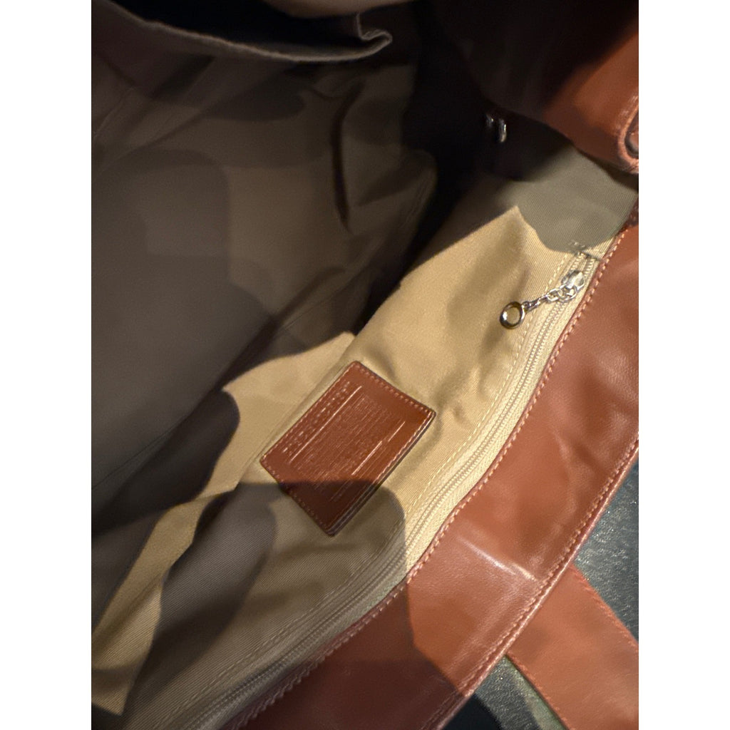 Coach Hampton Carryall Brown Leather Shoulder Bag Buckle Detail Contrast Stitch