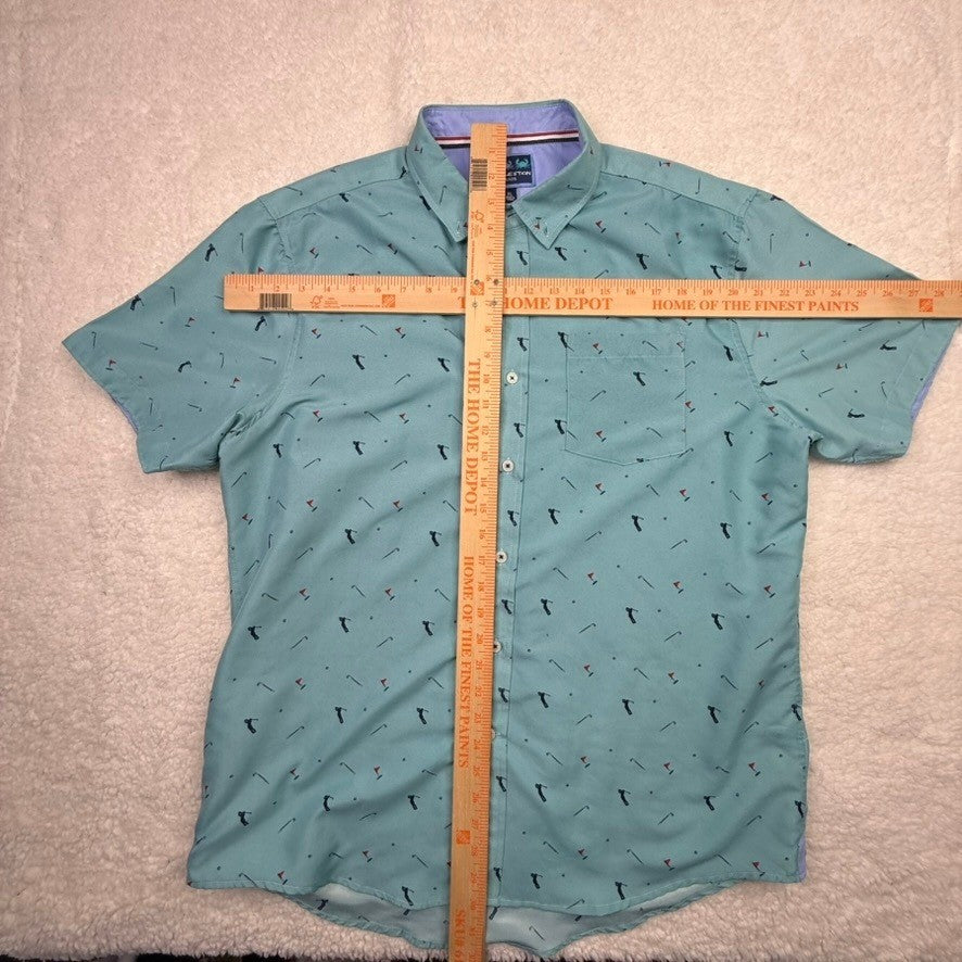 Charleston Threads Mens Golf Print Short Sleeve Button Down Shirt XL Light Blue