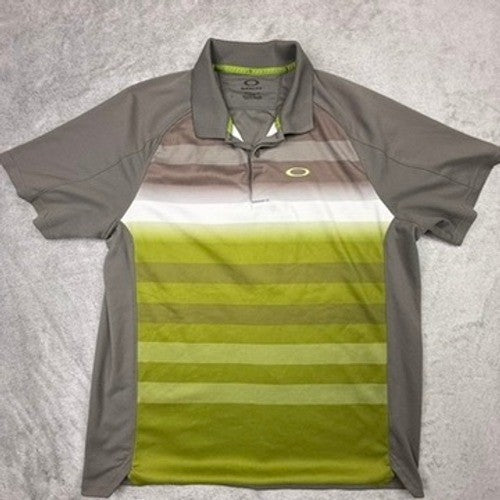 Oakley Men's Regular Fit Golf Polo Shirt Short Sleeve Gray Green Stripe L G
