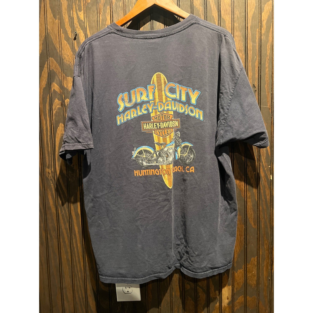 Harley-Davidson Surf City Huntington Beach CA Pocket T-Shirt Faded Black XL