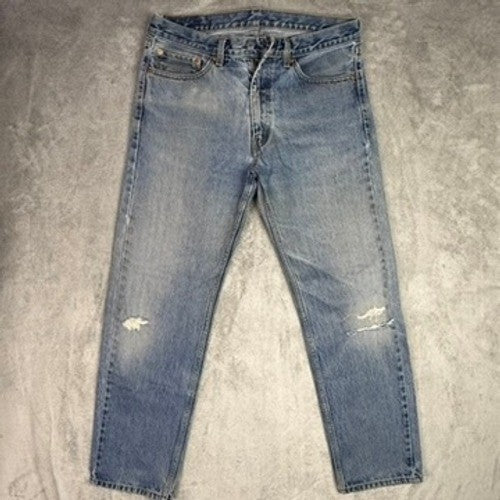 Levi Strauss & Co 505 Mens Light Wash Distressed Denim Jeans Size 35x32