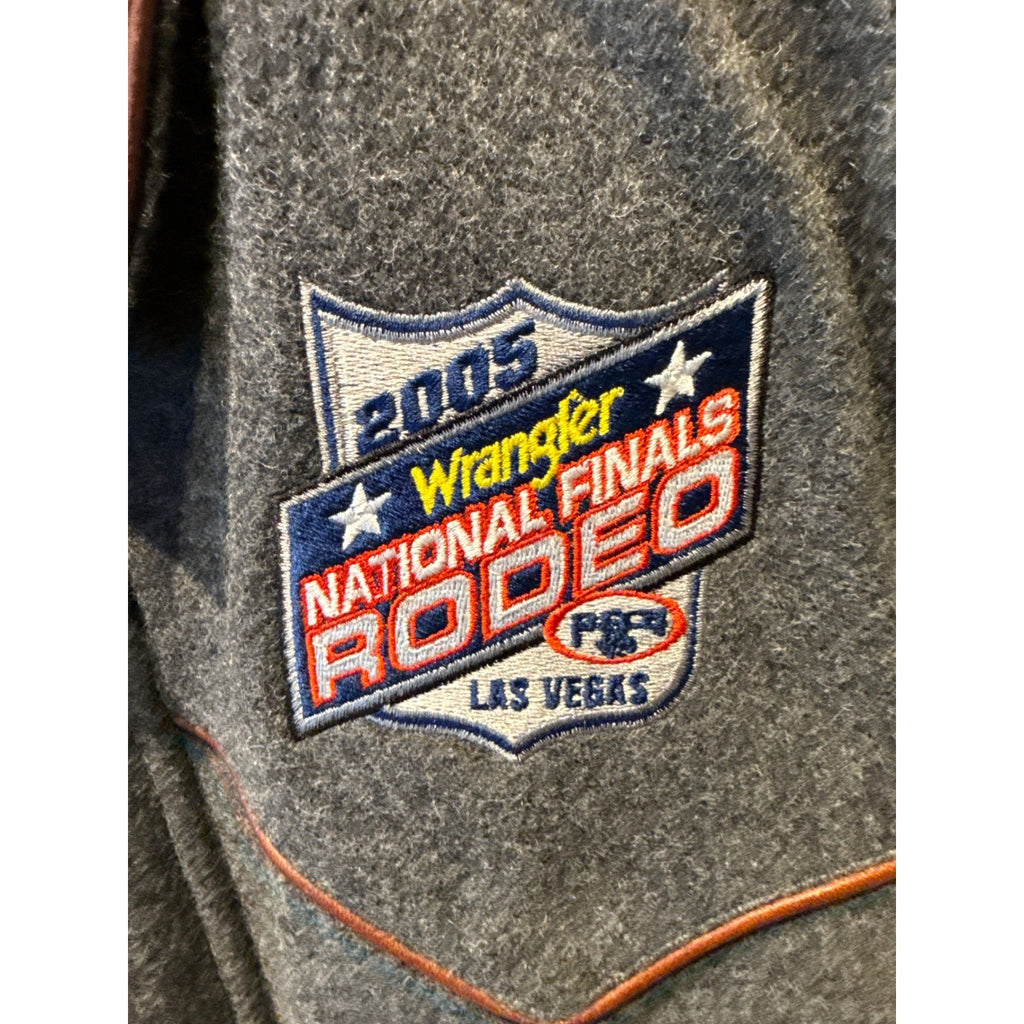 Gold Coast Mens 2005 Wrangler National Finals Rodeo Wool Leather Vest Grey XL
