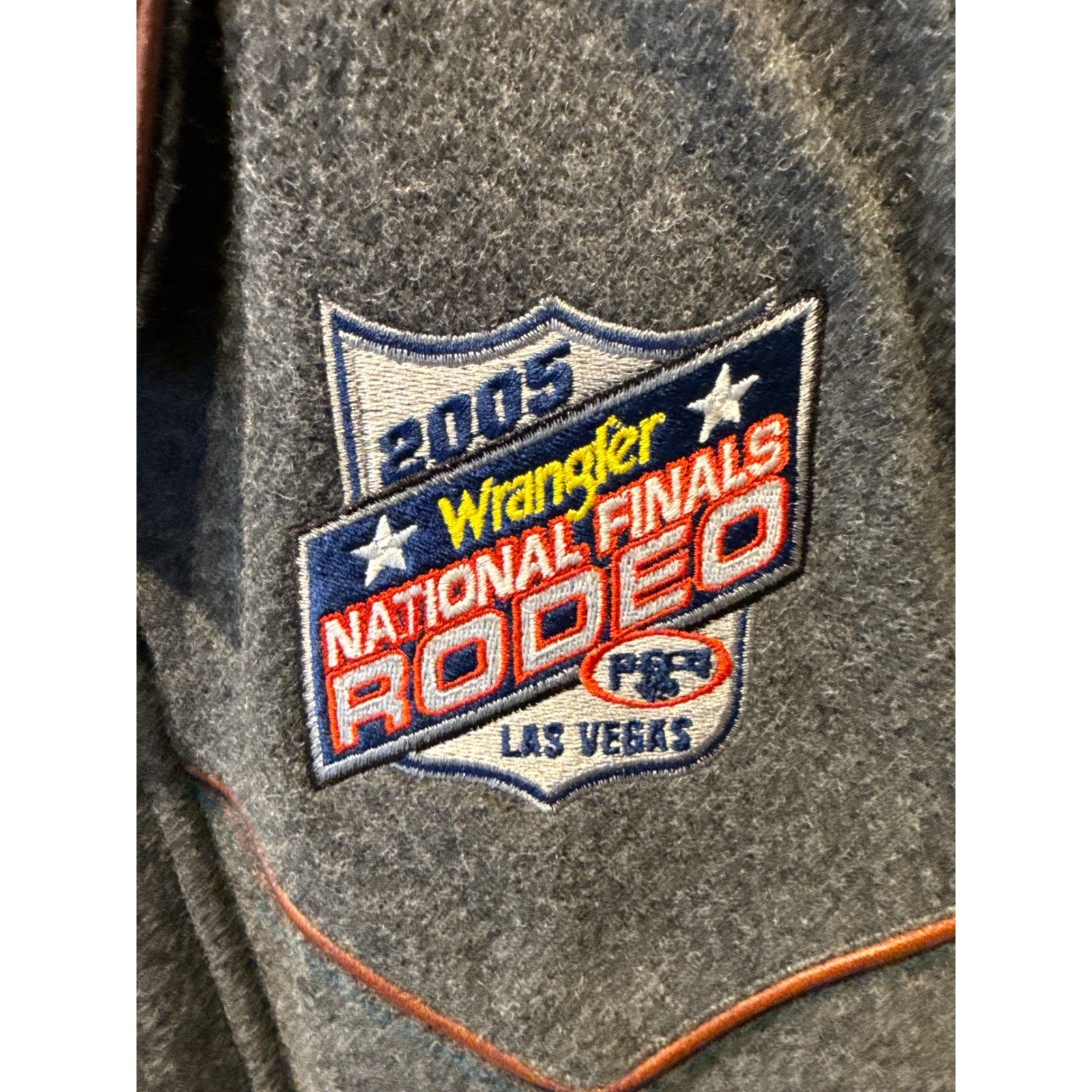 Gold Coast Mens 2005 Wrangler National Finals Rodeo Wool Leather Vest Grey XL