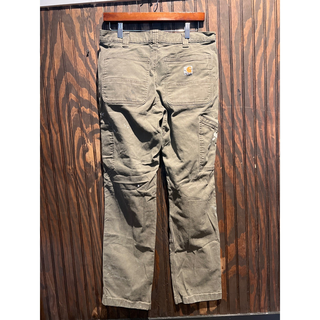 Carhartt Rugged Flex Double Front Work Pants Paint Splatter Olive Green 32x30