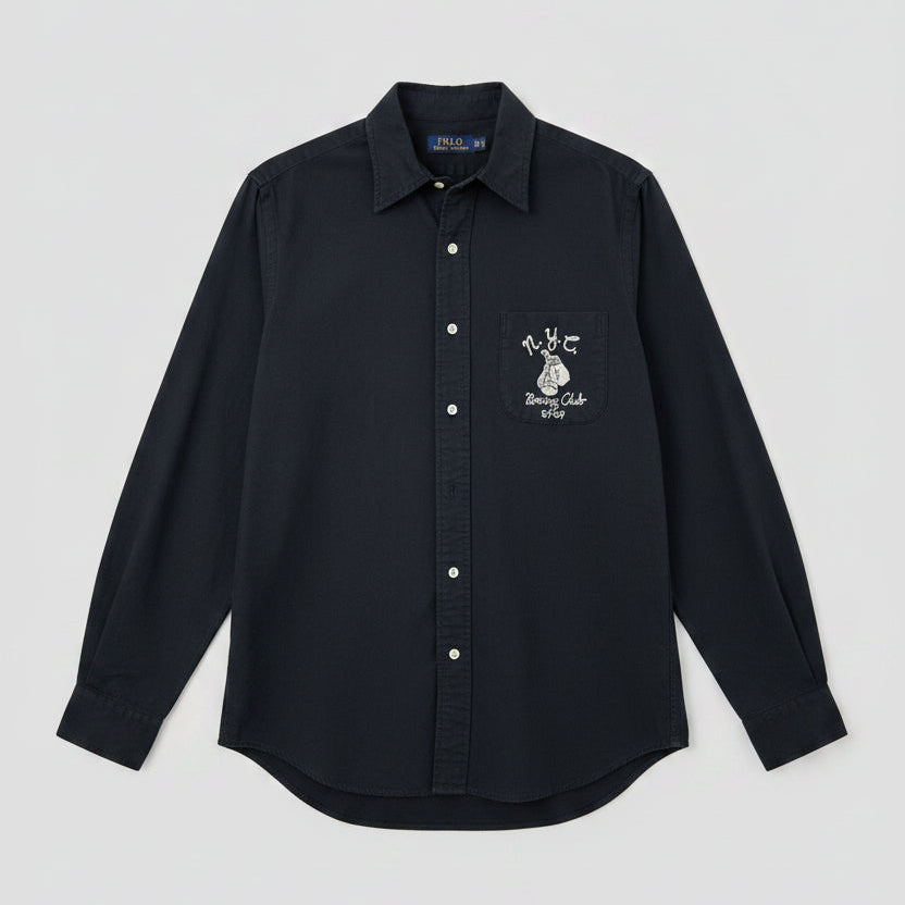 Polo Ralph Lauren Mens Black NYC Boxing Club Embroidered Twill Button Down Shirt