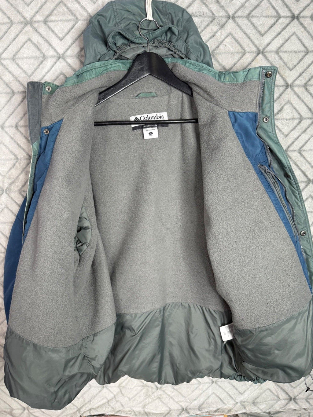 Columbia Sportswear Hooded Ski Jacket Vintage Men's XL Blue Green Fleece Lined