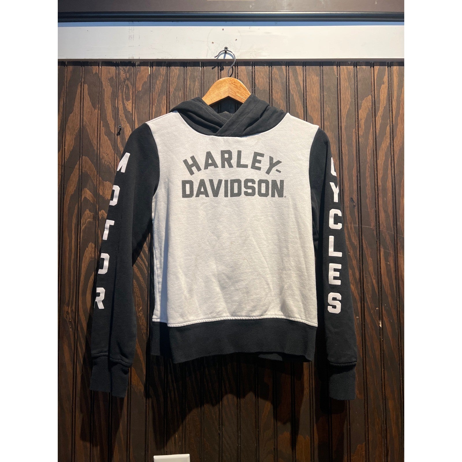 Harley Davidson Colorblock Hoodie Black White Motorcycles Graphic Pullover