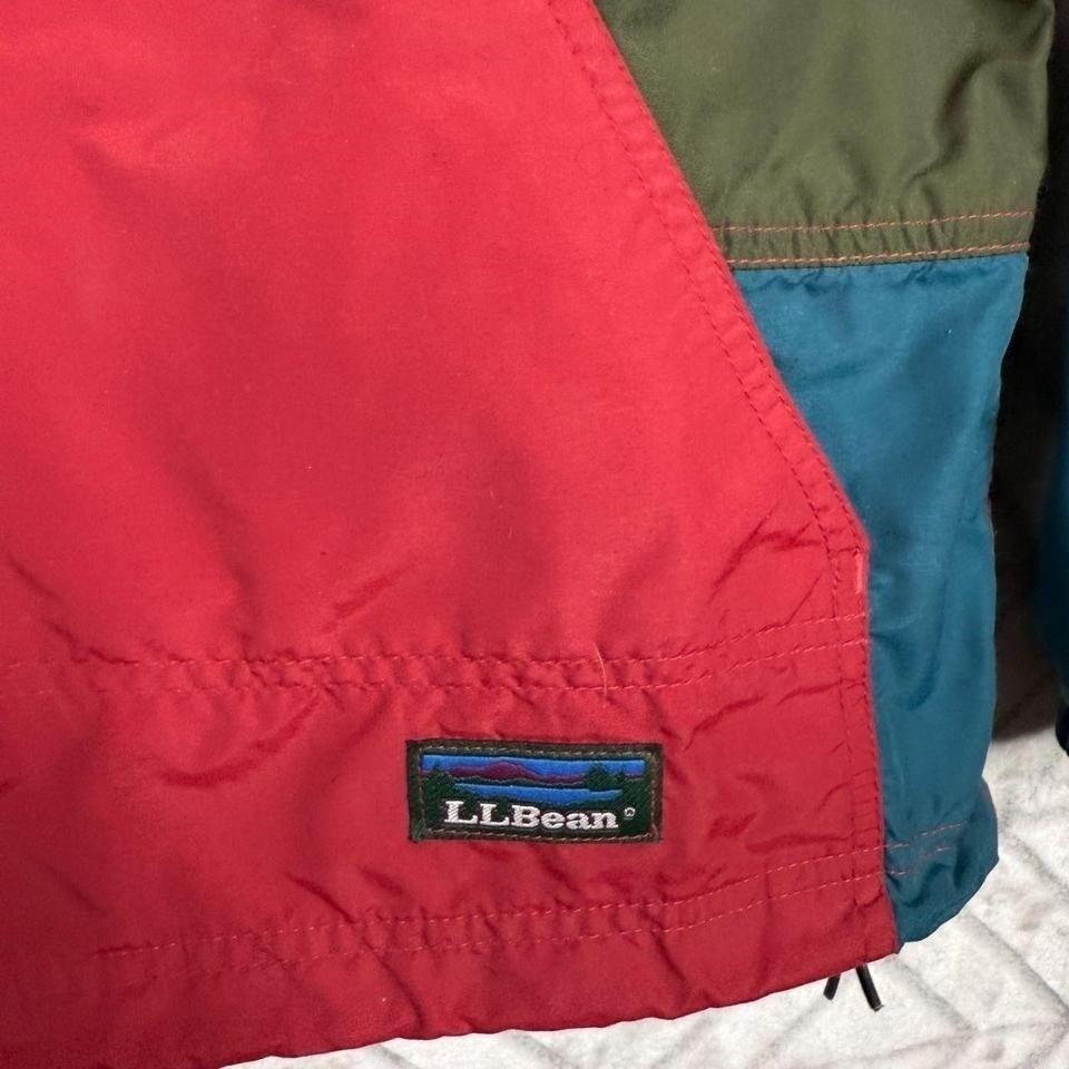 LLBean Colorblock Anorak Hooded Jacket Pullover Red Green Teal Size Large