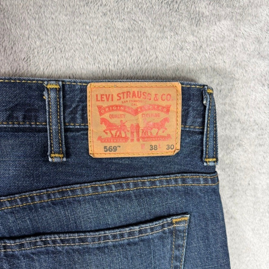 Levi Strauss & Co 569 Mens Jeans Dark Wash 38x30 Loose Fit Straight Leg Denim