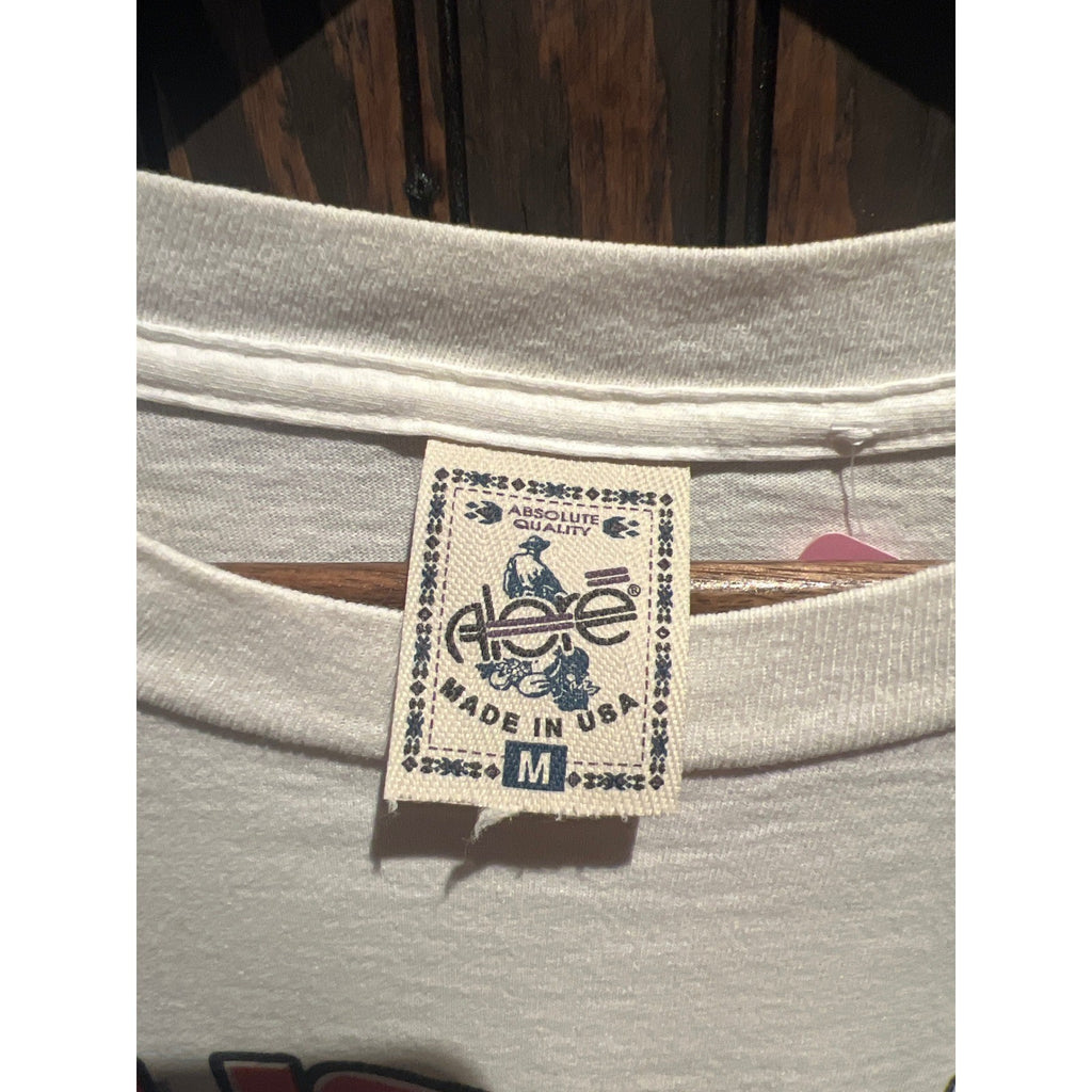 Vintage 80s Ford Mustang Graphic T-Shirt Cream Mens Large Muscle Car Racing Tee
