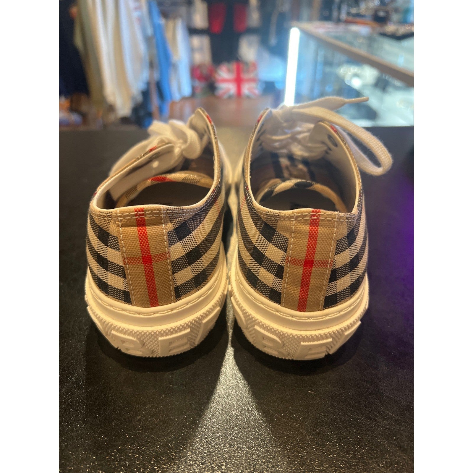 Burberry Vintage Check Canvas Platform Sneakers Beige Plaid Low Top Shoes 36.5