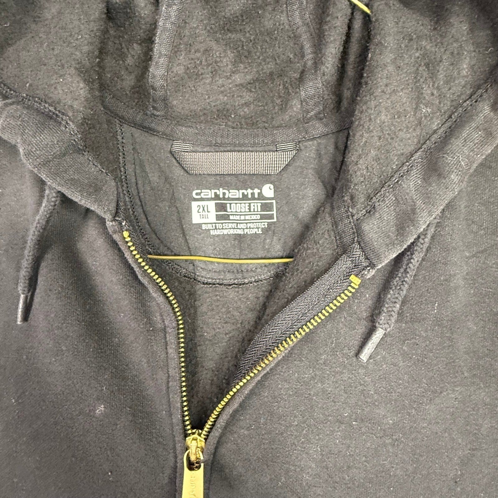 Carhartt Mens 2XL Loose Fit Black Zip Up Hoodie Workwear Durable