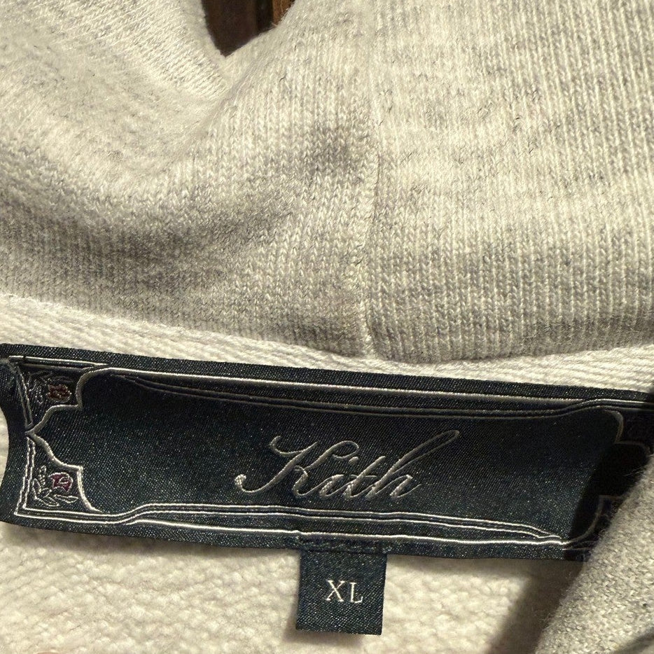 Kith Around The World Chenille Patchwork Hoodie Oatmeal Grey Mens XL Heavyweight