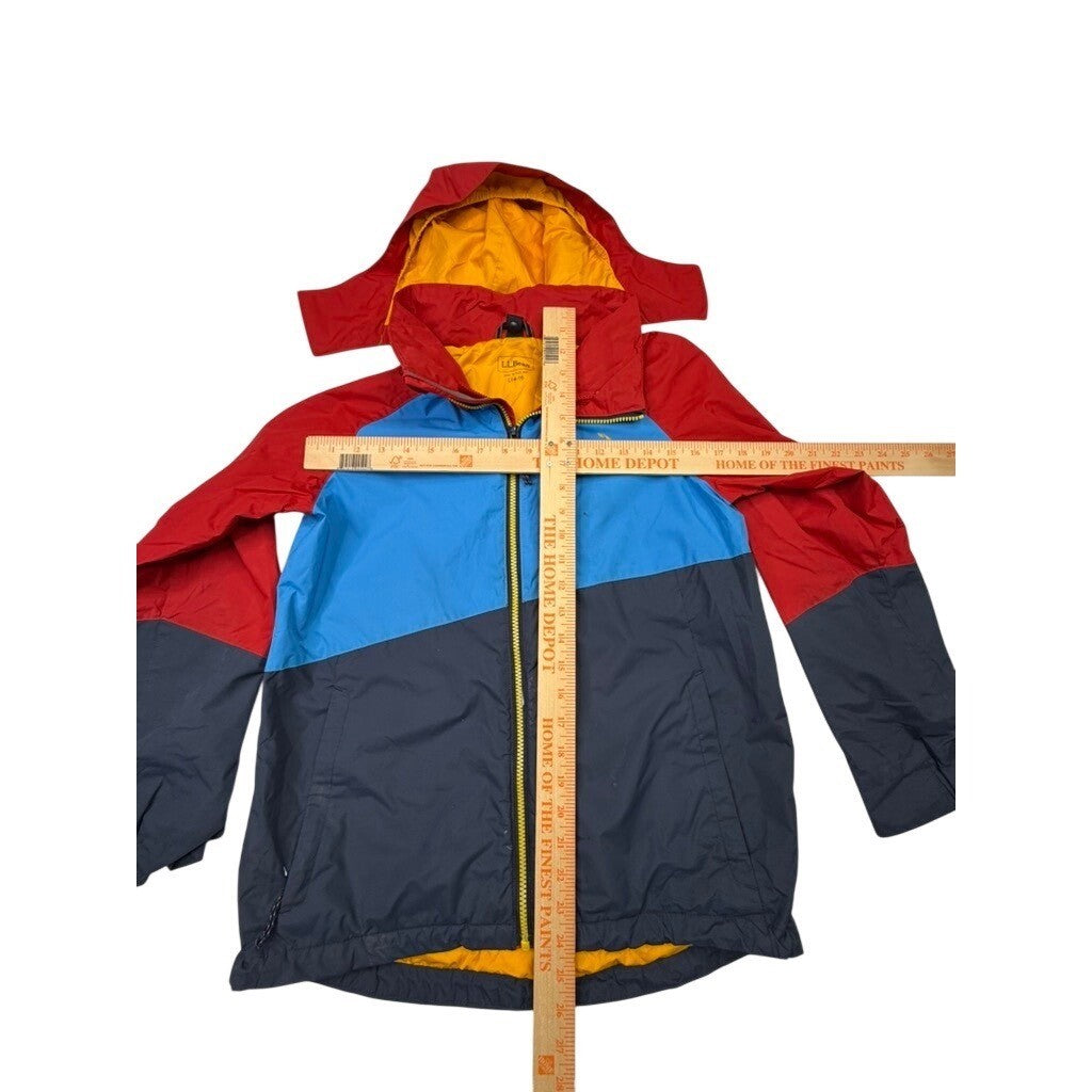 LL Bean Colorblock Hooded Jacket Youth L14 16 Red Blue Gray Zip Up Outerwear