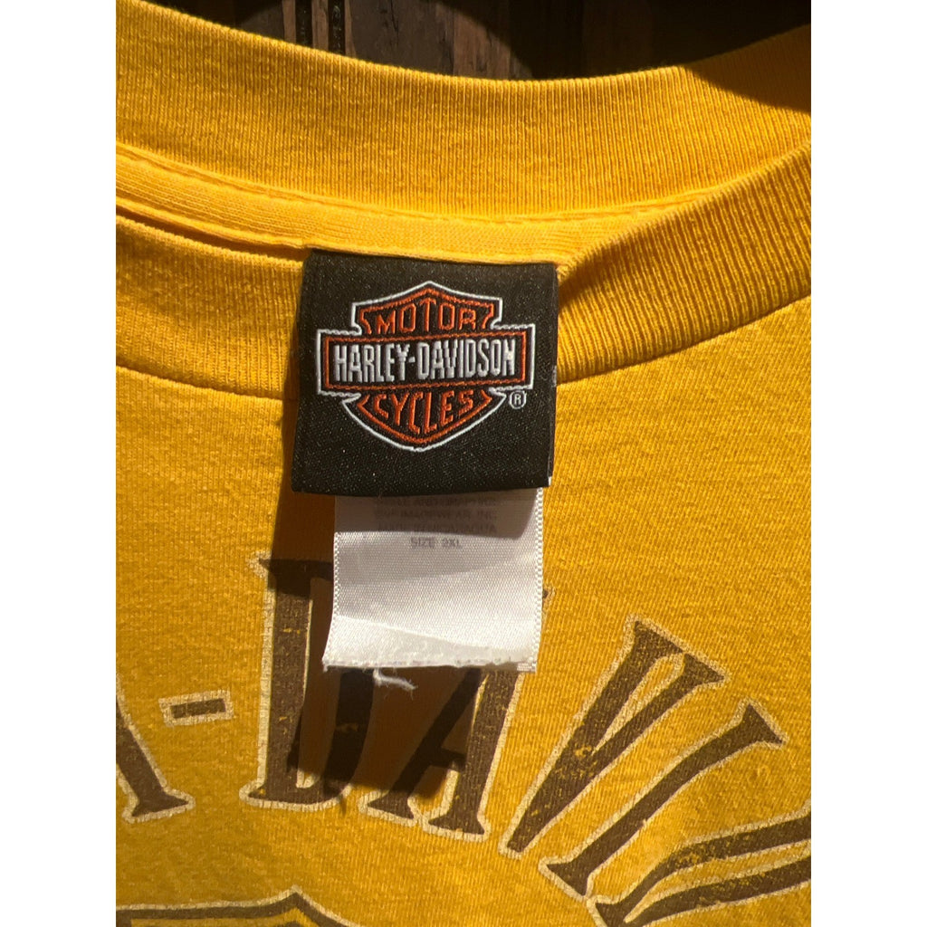 Harley-Davidson Mens Yellow Graphic T-Shirt Ride With Pride Biker Tee 2XL 29x24