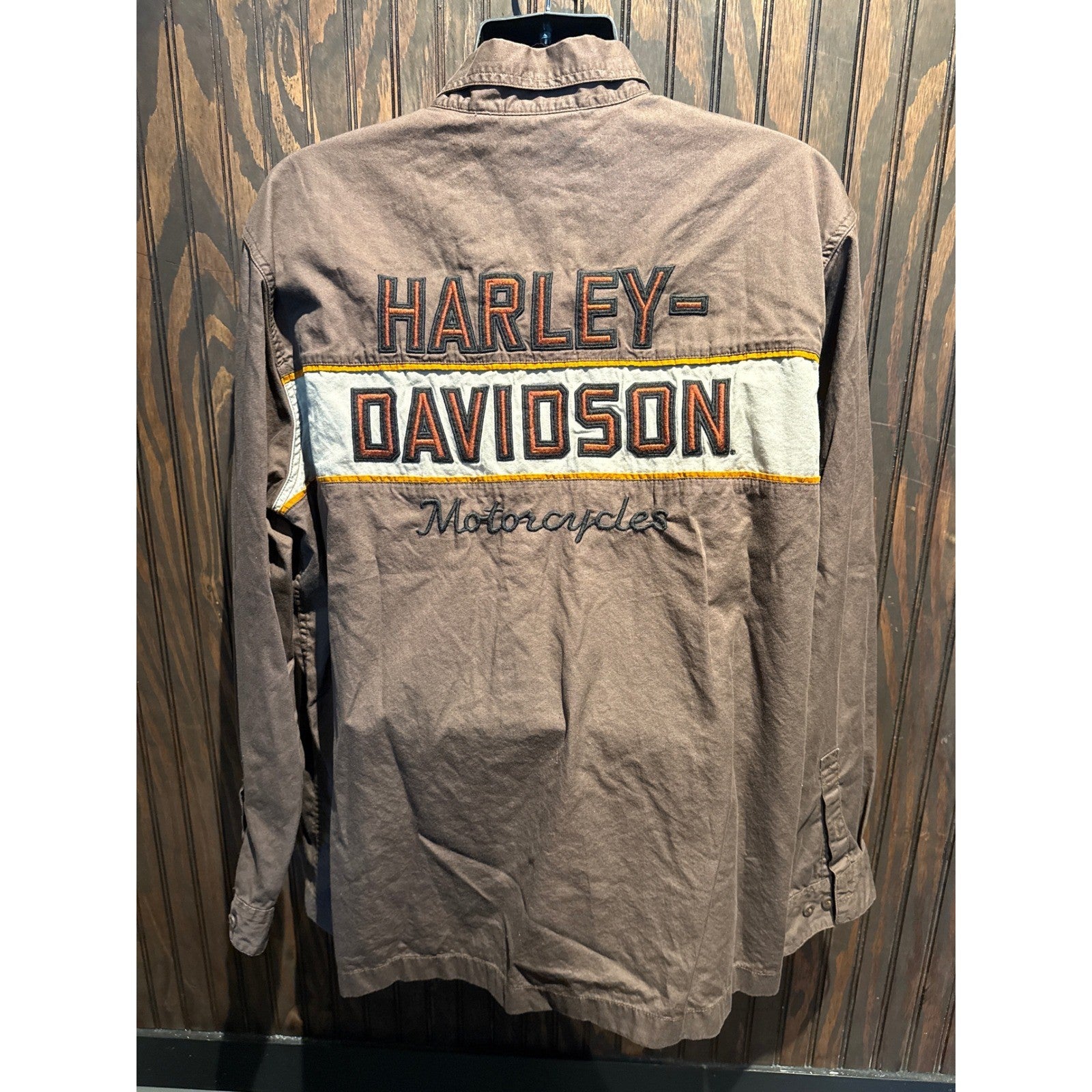 Harley Davidson Mens Brown Grey Colorblock Logo Long Sleeve Button Up Shirt XL