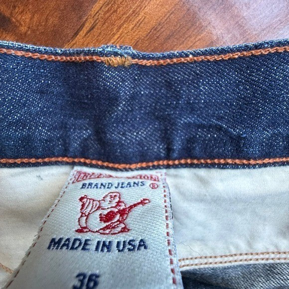 True Religion Bobby Mens 36 Straight Leg Jeans Blue Medium Wash Made in USA NEW