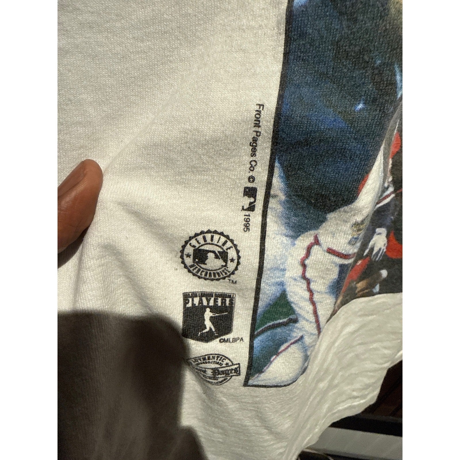 Vintage 1995 Atlanta Braves World Series Champions Newspaper T-Shirt White Large