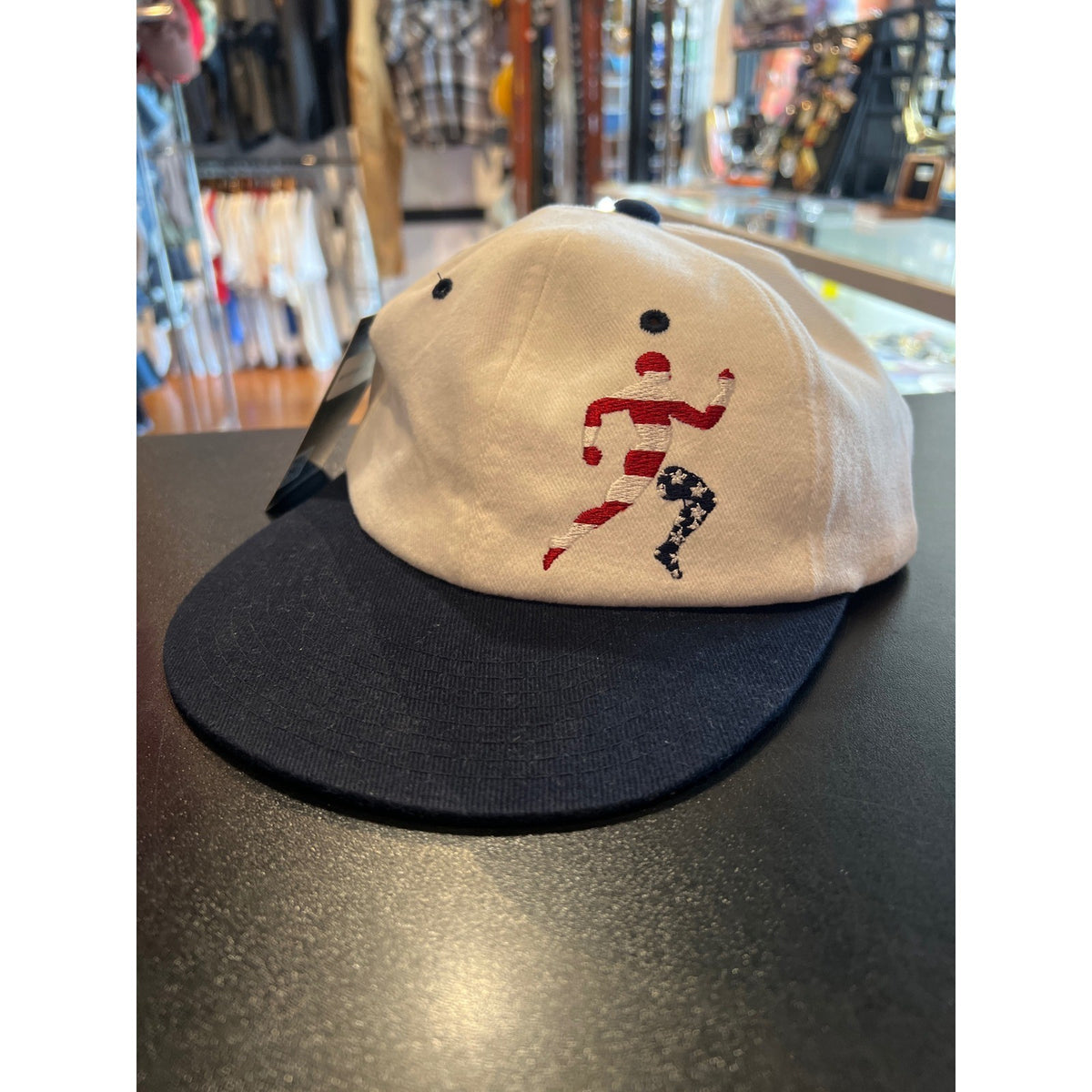Vintage Champion Atlanta 1996 Olympics Snapback Hat White Navy NBC Runner Cap