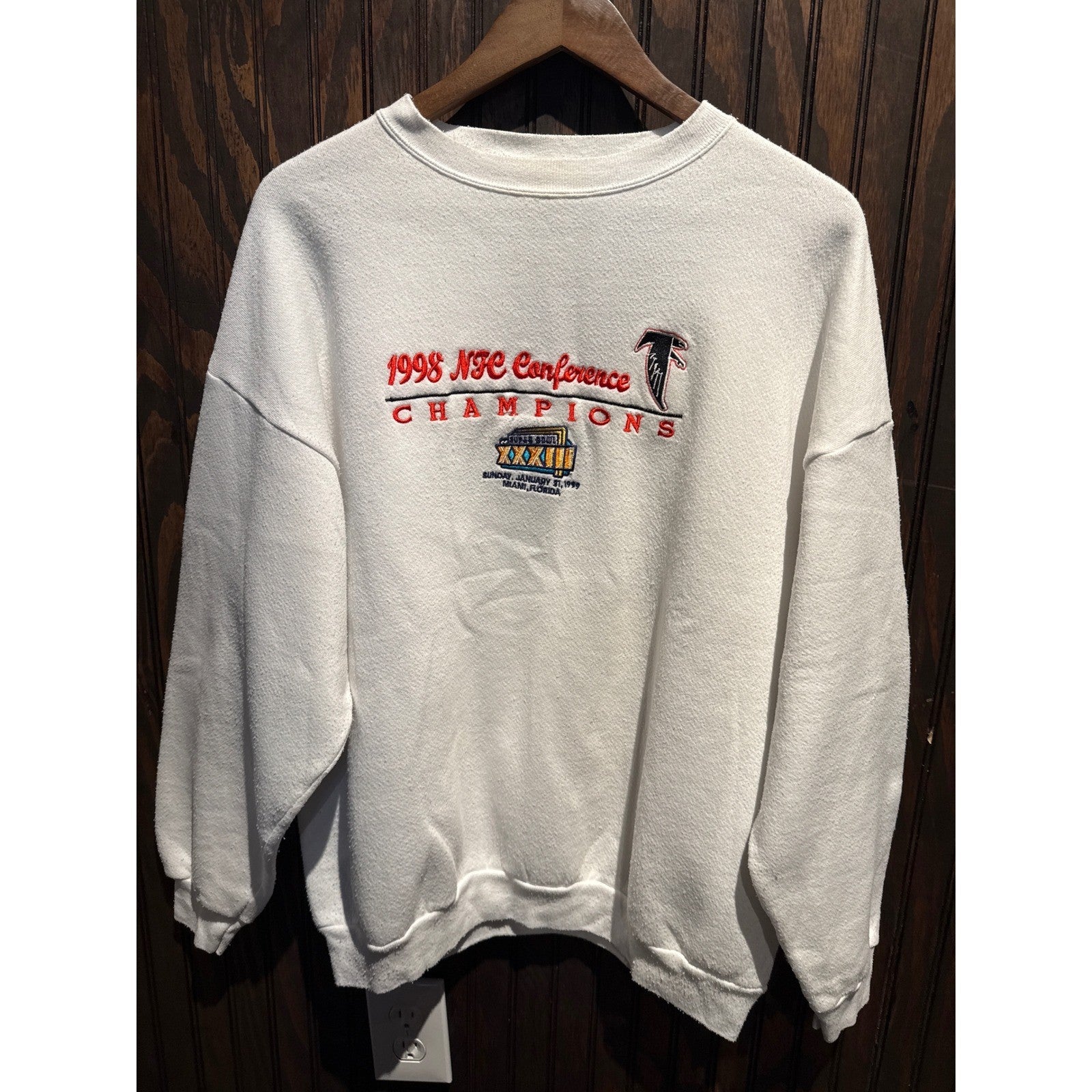 Vintage 1998 Atlanta Falcons NFC Champions Sweatshirt White Crewneck XL NFL
