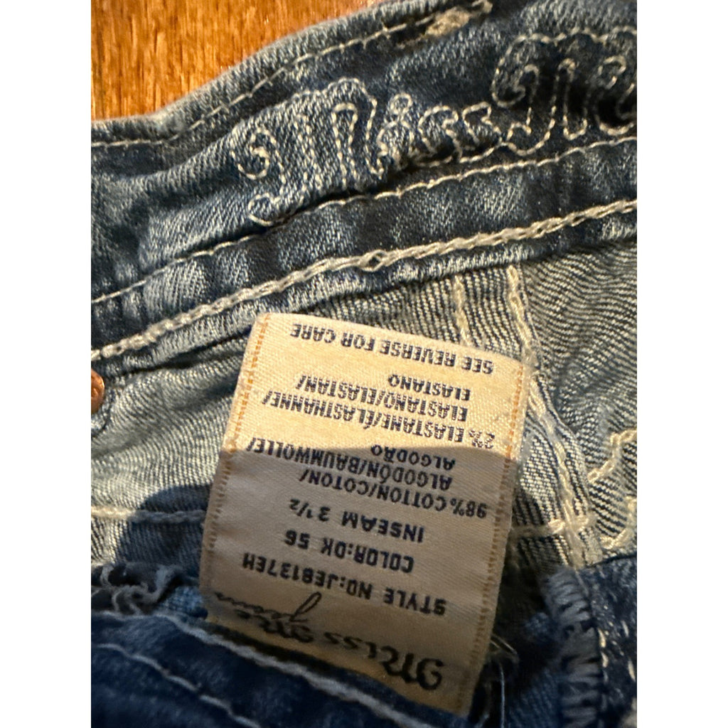 Miss Me Womens Distressed Denim Shorts Blue Mid Rise Crystal Embellished Size 29