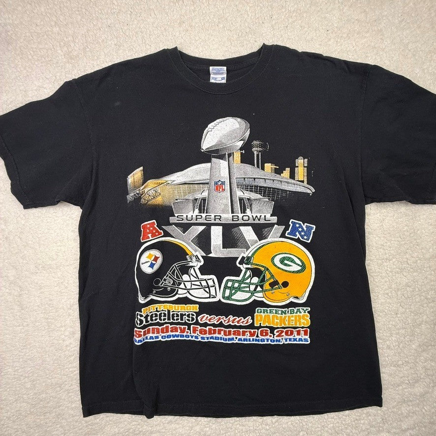 Super Bowl XLV Steelers vs Packers T Shirt Mens 2XL Black Yazbek NFL Football