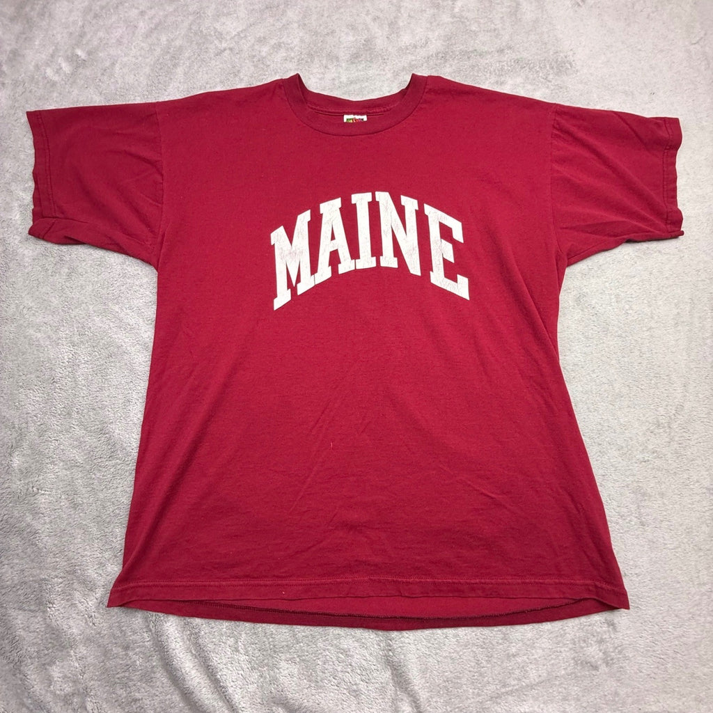 Fruit of the Loom MAINE Red Graphic T Shirt Mens XL Cotton Polyester Blend