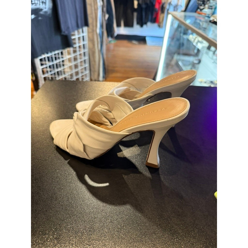 Veronica Beard White Leather Twisted Knot Mule Heels Open Toe Sandals Size 8M