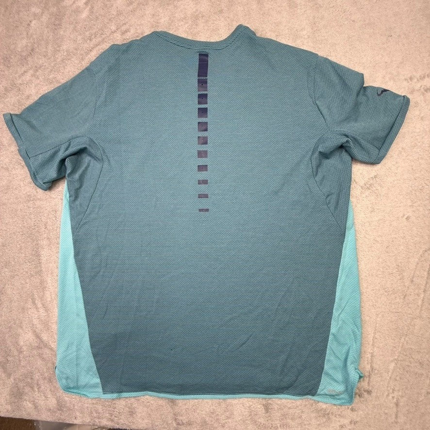 Nike Dri Fit Mens XL Blue Teal Stripe Athletic Performance T Shirt Short Sleeve