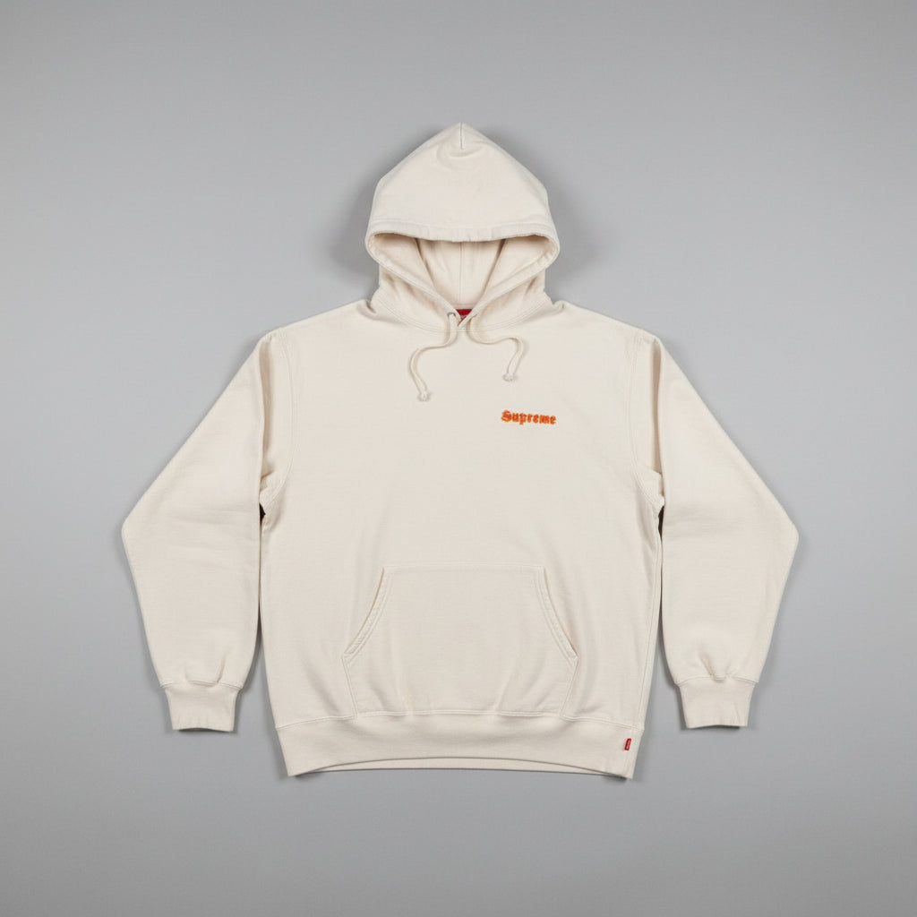 Supreme Te Amo RIP Heart Rose Graphic Hoodie Cream Fleece Lined Size S